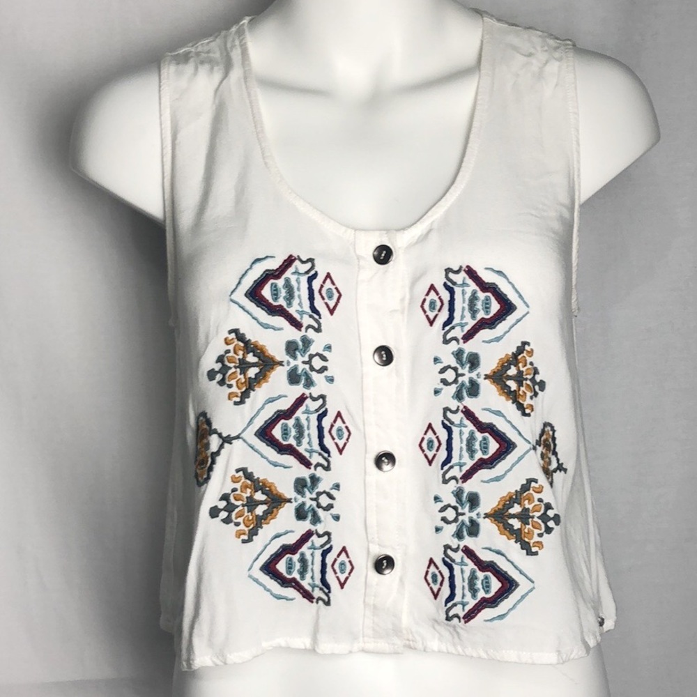 Boho Embroidery Button Up Crop Top Roxy